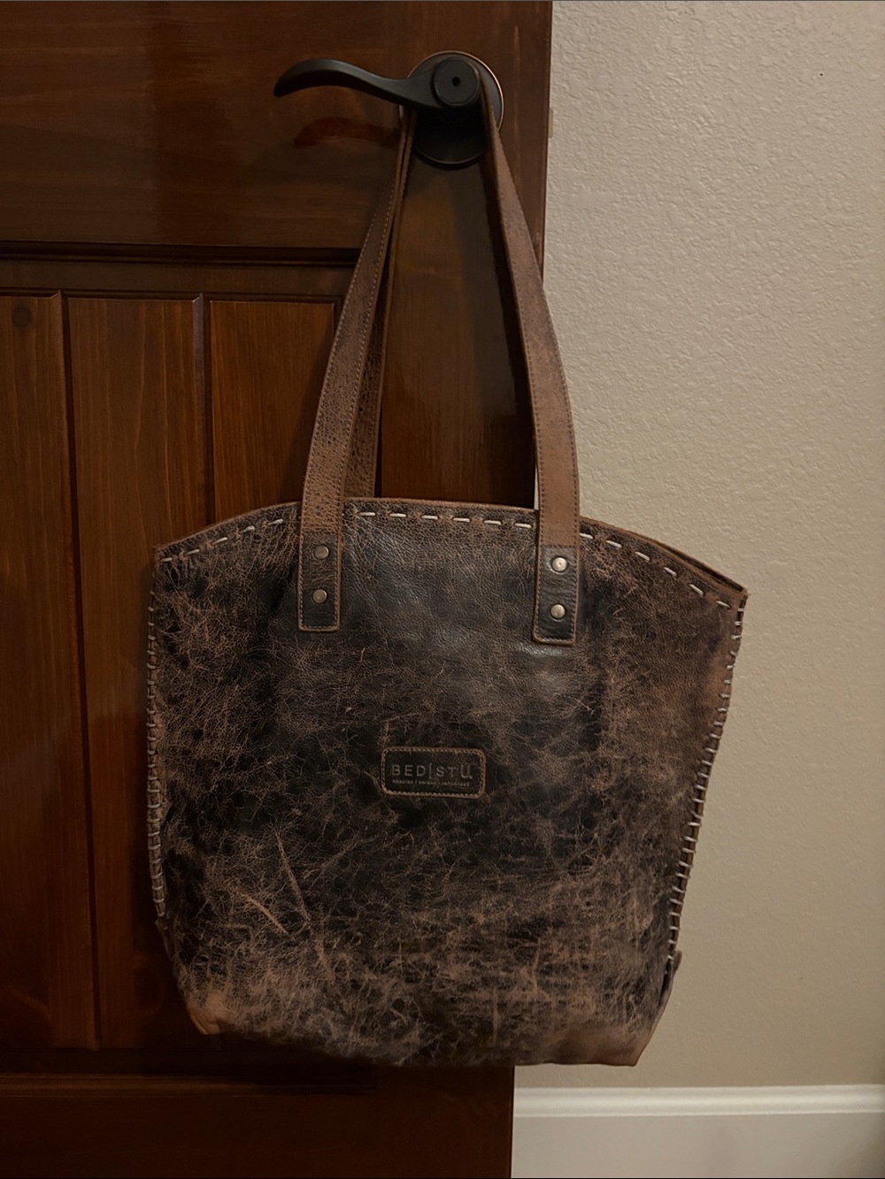 BED|STU Distressed Brown and Dark Brown Leather Tote